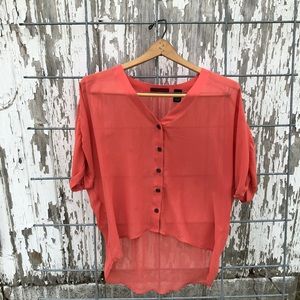 BKE Red chiffon coral colored sheer top